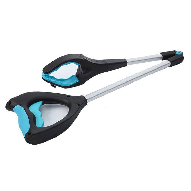 Blue foldable portable pickup tool with telescopic aluminium tube extended to 83.5cm for waste collection