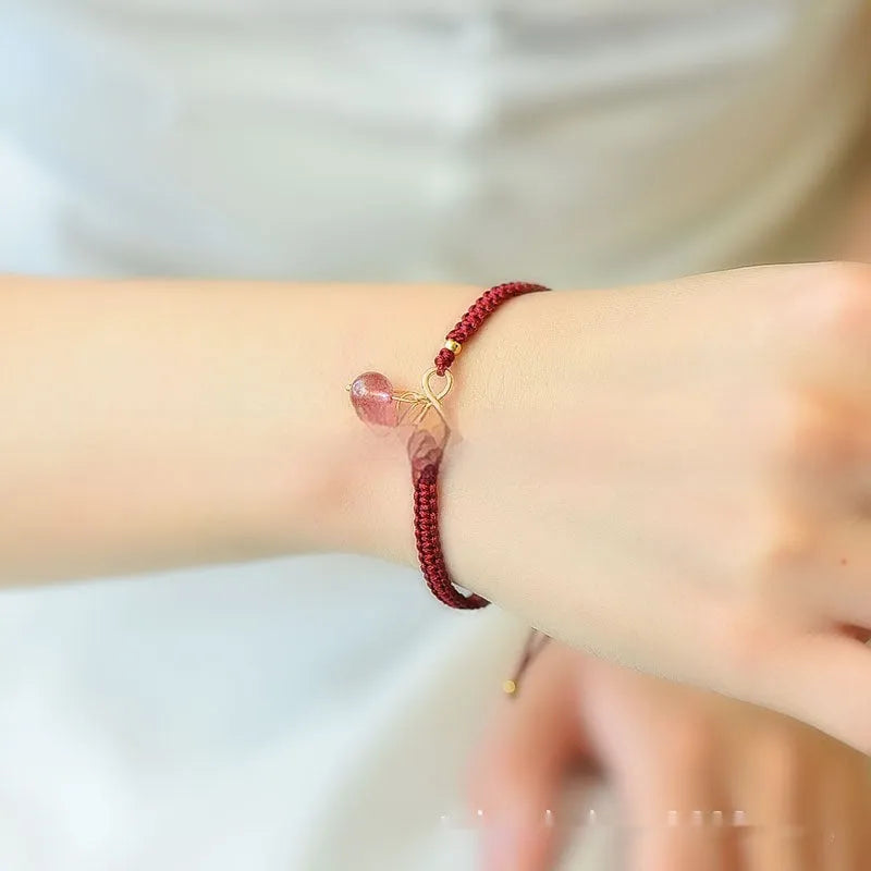 Natural strawberry quartz cherry bracelet for women with fruit-shaped beads in pure natural crystal material