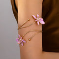 Personalised alloy armband with hollow-line pattern in pink or purple colour