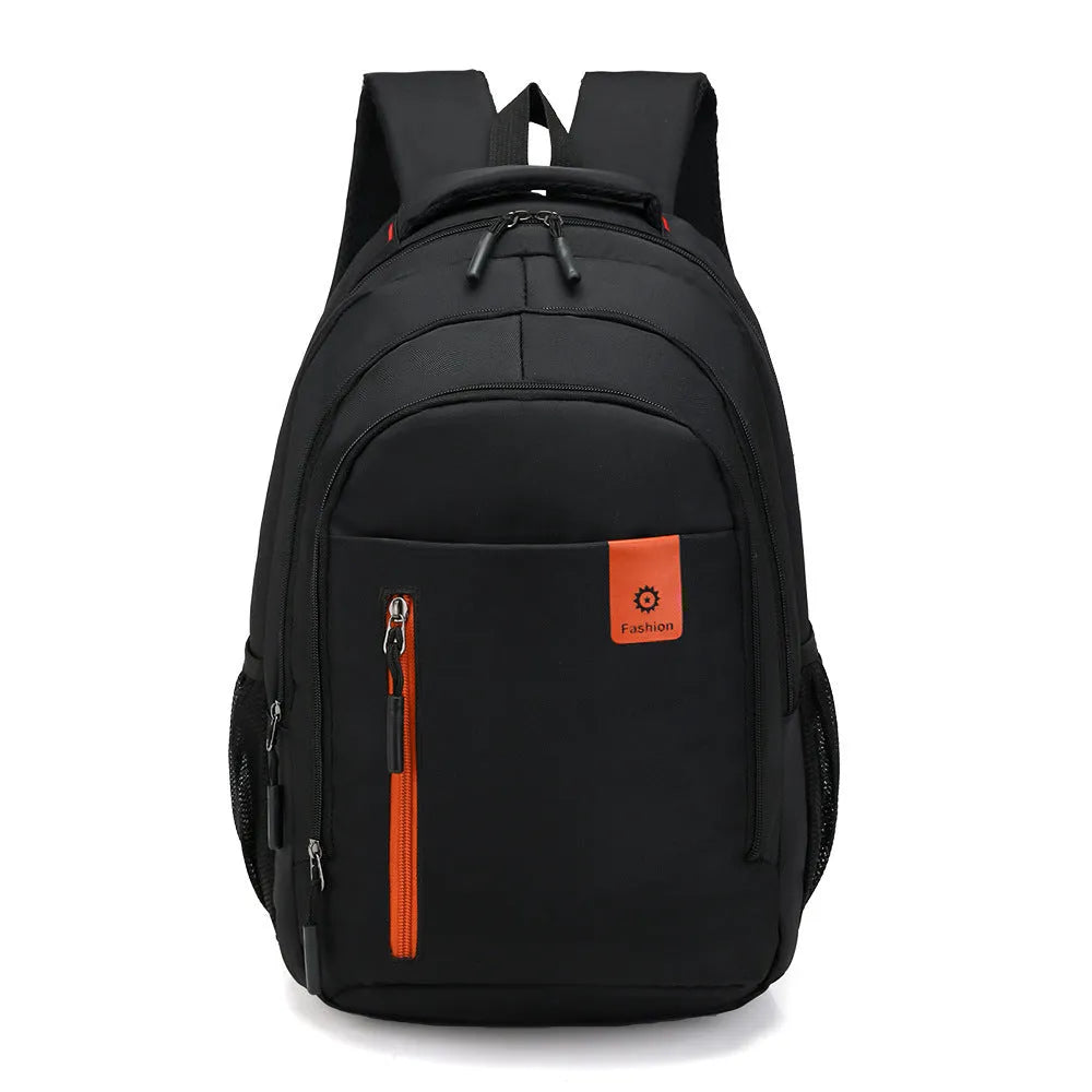 Oxford fabric backpack for teens with breathable padded straps and side zipper pockets in blue