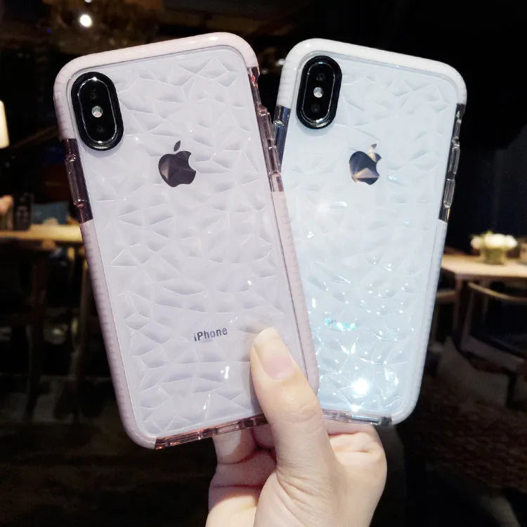 Striped TPU iPhone case back cover with choice of black, pink or white borders