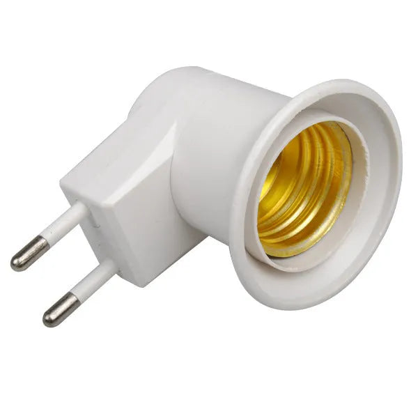 White E27 screw lamp holder adapter with a wall plug and a white rocker switch on the side