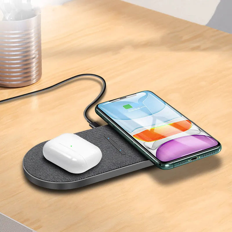 Black dual wireless charging pads for smartphones with Type-C and USB inputs