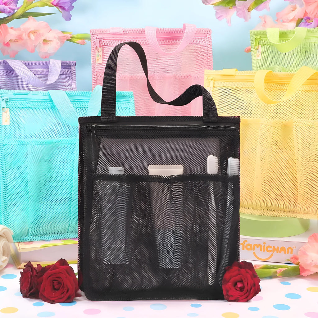 Large black and pink polyester sports bag with wet-dry separation and an external mesh pocket.