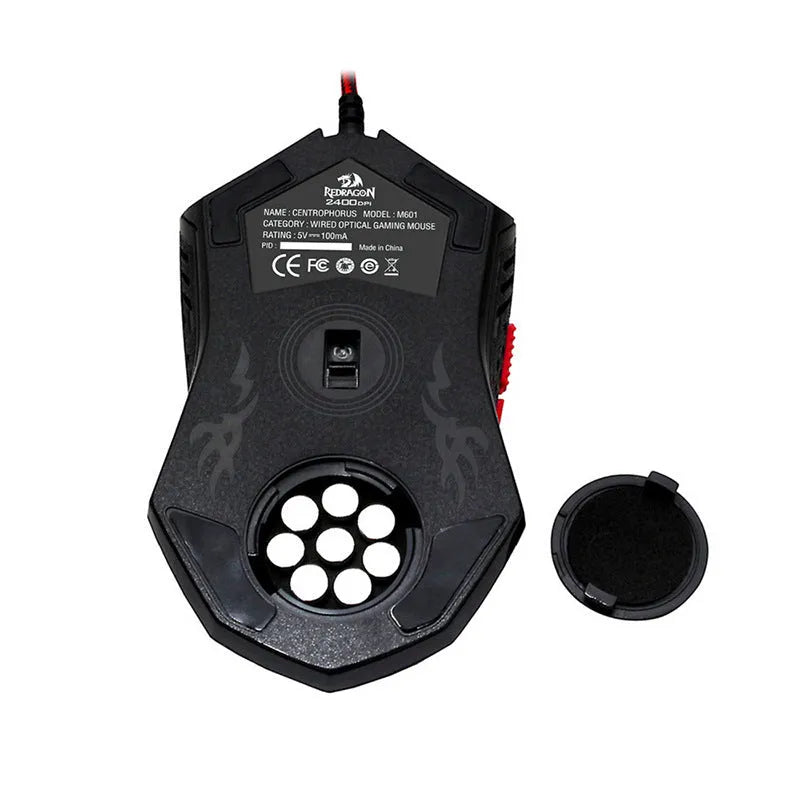 Black red wired USB optical gaming mouse with six keys and adjustable DPI settings