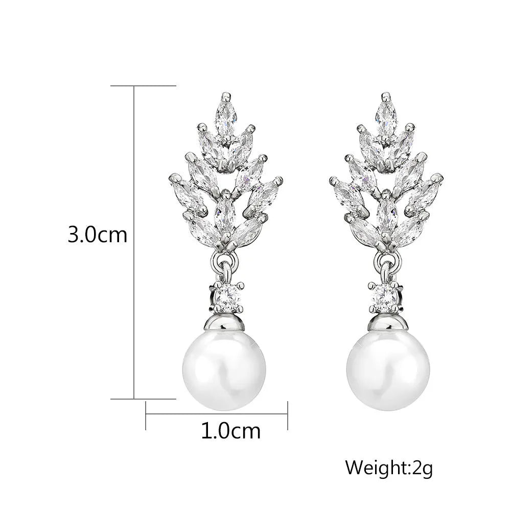 Geometric pearl earrings with micro inlaid zircon and flower design in gold plating