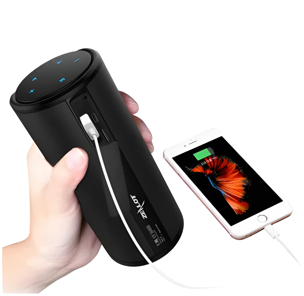Compact wireless Bluetooth speaker in black, blue, or red colour with 4000mAh battery