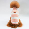 Two-legged coral fleece pet clothes in striped casual style, pink or yellow, sizes S to XXL