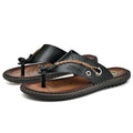 Men's non-slip PU leather slippers in black, blue, khaki, and light brown colours