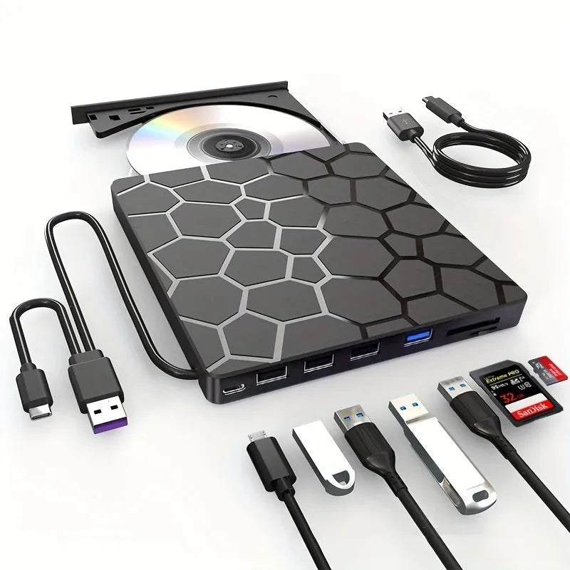 Black USB external CD DVD drive burner for laptop and desktop computers