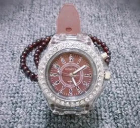 Geneva women's luminous LED quartz watch with 43mm round dial and silicone strap
