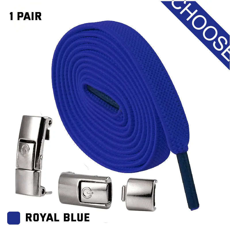 Press lock elastic no-tie shoelaces with widened 8mm flat profile in assorted colours