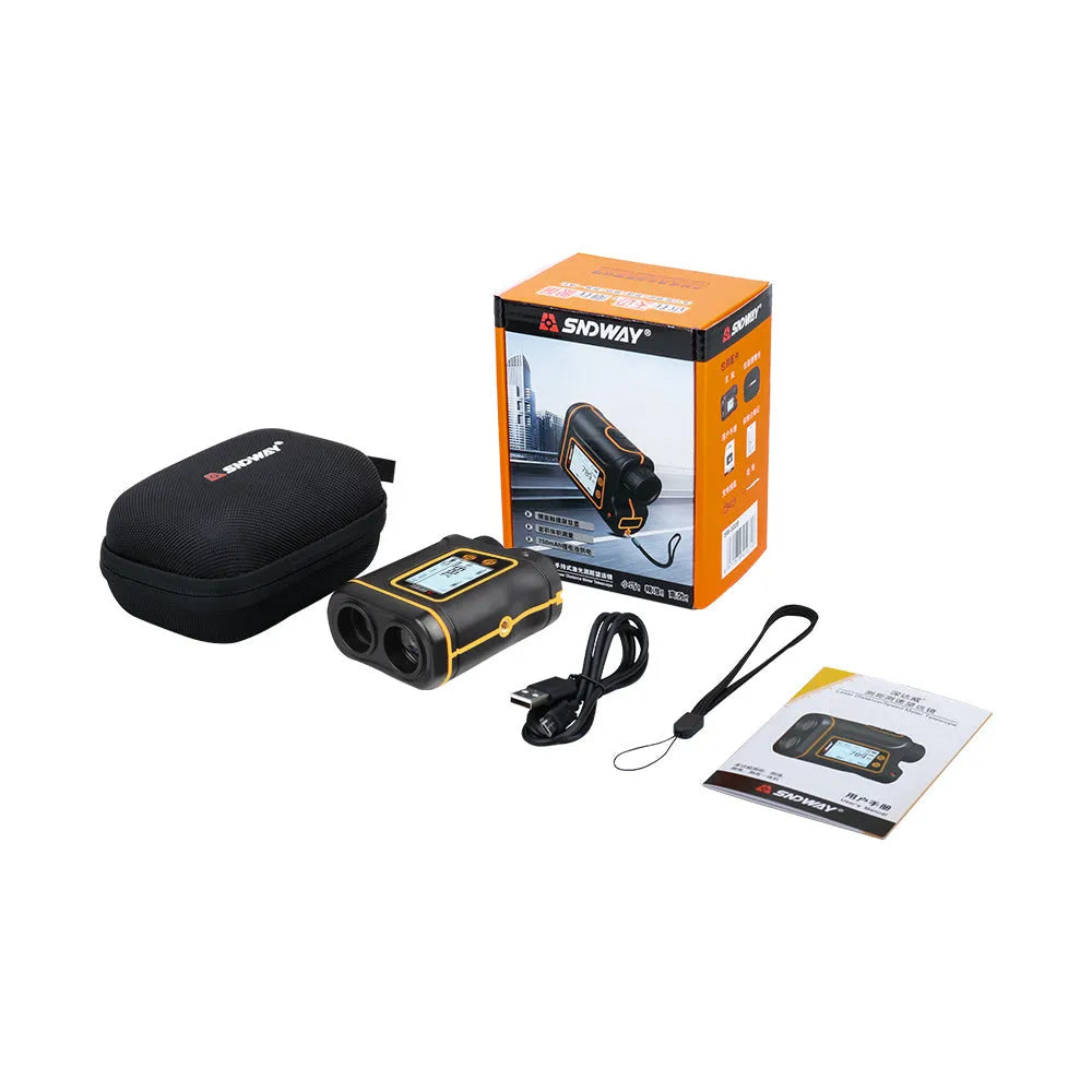 SW series handheld laser golf rangefinder showing compact black design with display screen