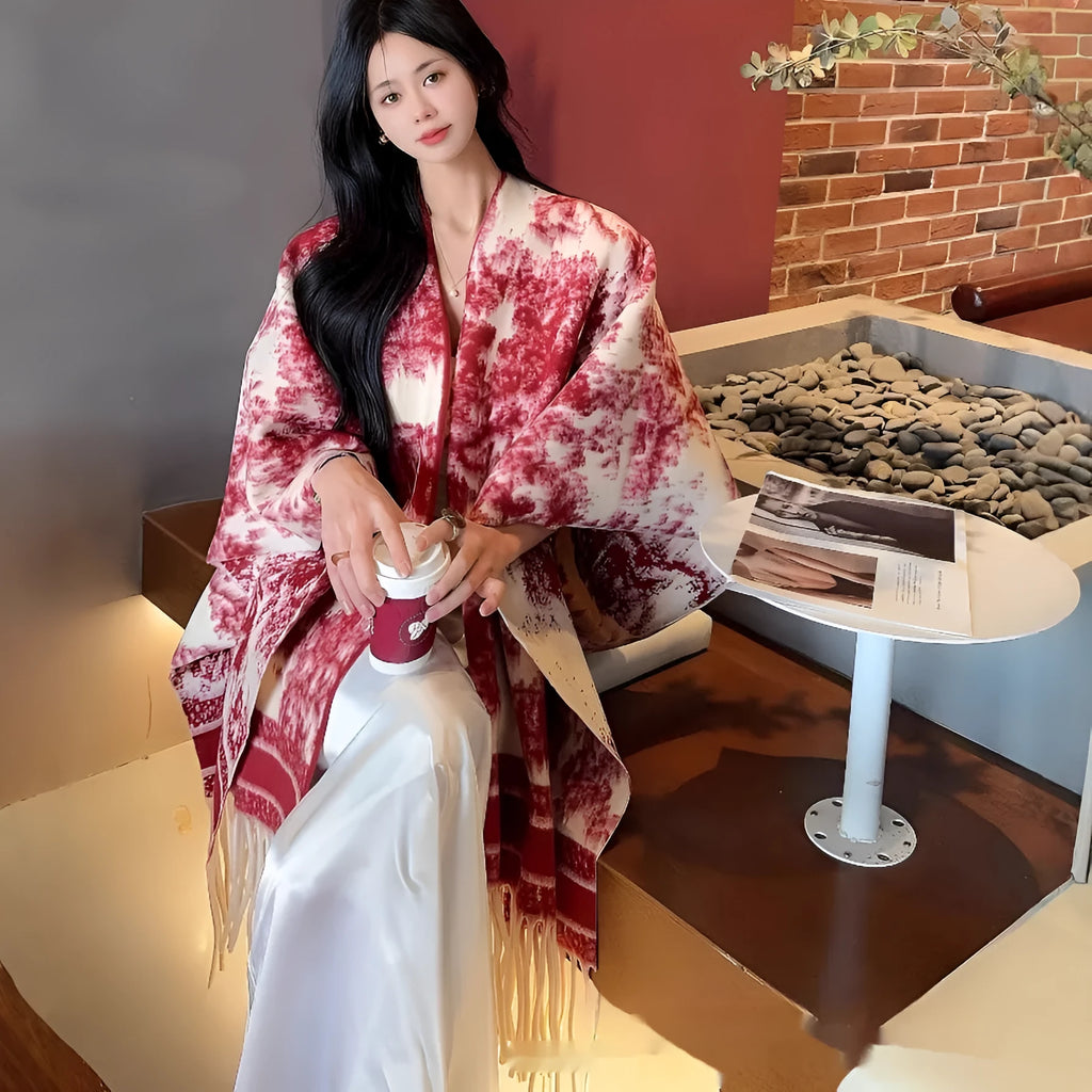 Women's polyester tassel scarf cape draped in casual shawl style with free size fitting