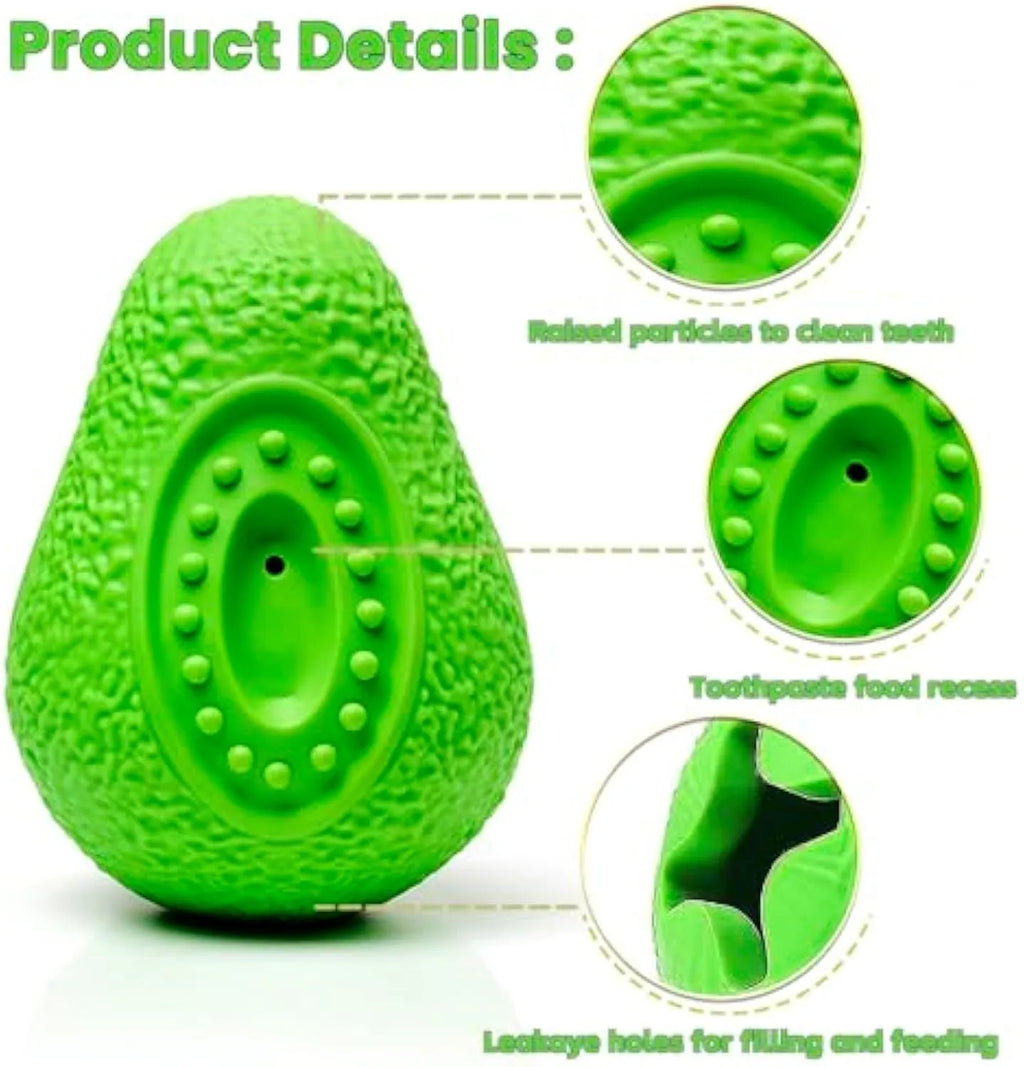Green avocado-shaped heavy duty rubber dog chew toy for aggressive chewers.