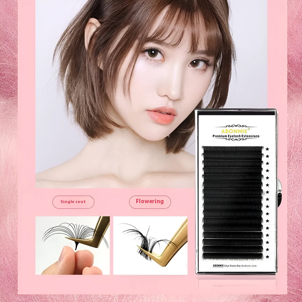 False eyelashes with 16-row dense mink hair clusters on a matte band, shown in various lengths from 8mm to 18mm.