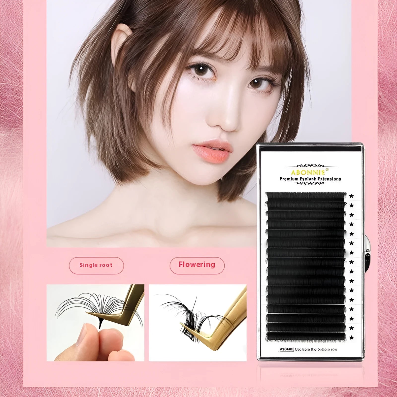 False eyelashes with 16-row dense mink hair clusters on a matte band, shown in various lengths from 8mm to 18mm.
