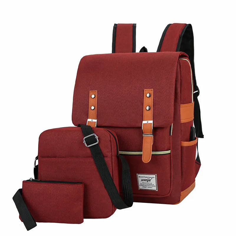 Three-piece business backpack in Oxford cloth with multiple compartments and curved shoulder straps