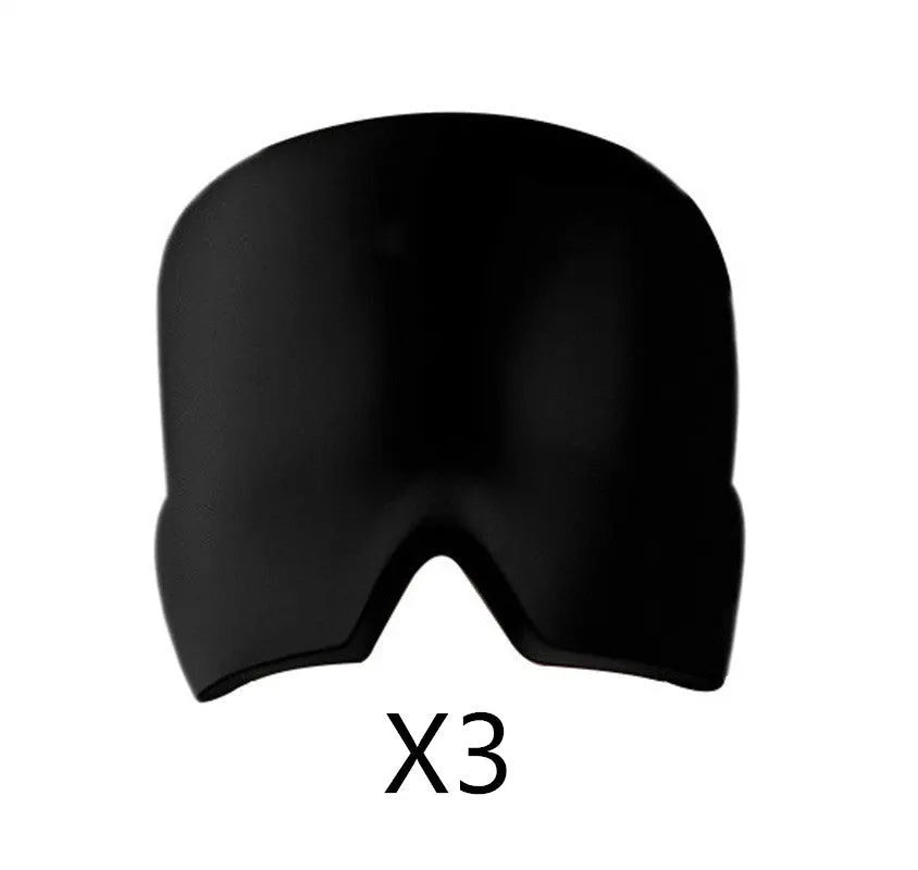 Black elastic cloth gel cooling eye mask for headache relief, shown with adjustable strap.