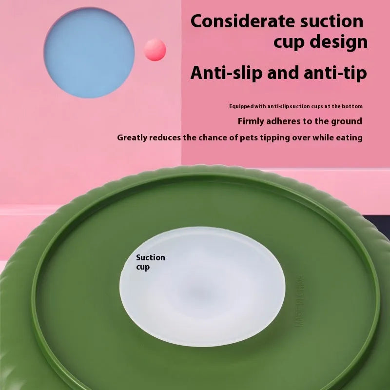 Pet slow feeder bowl with silicone licking mat in rotating game board design