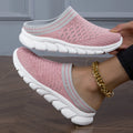Women's striped Flyknit slipper shoes with hollowed-out design in black, pink, and purple colour options