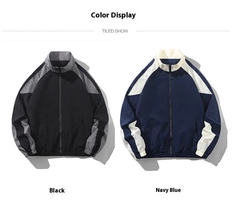 Men's black casual jacket with contrast colour stitching and side seam pockets.