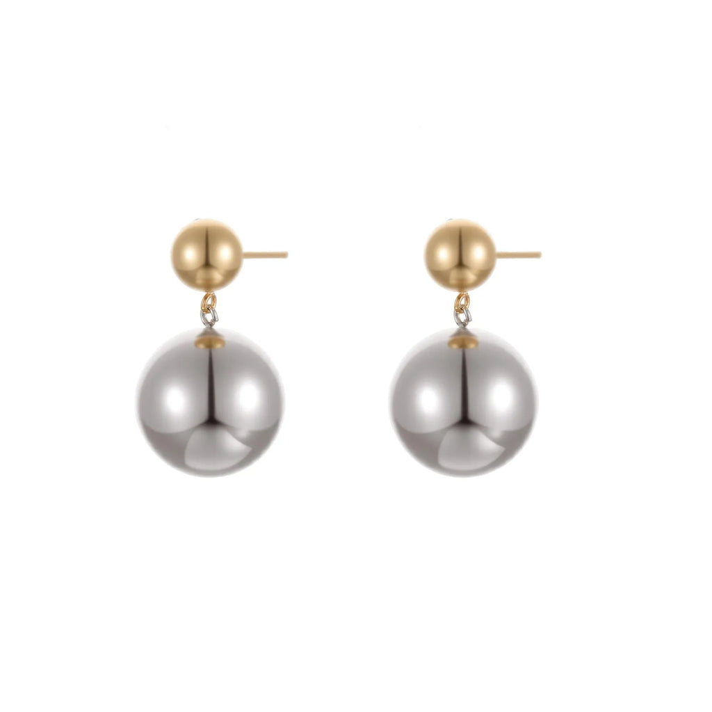 Stainless steel geometric ear studs with colour-block round beads and electroplated finish