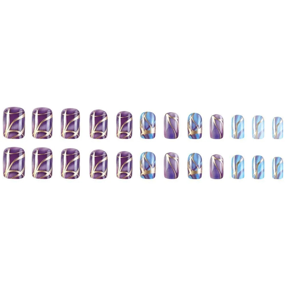 Purple striped mid-length nail stickers in European and American style design