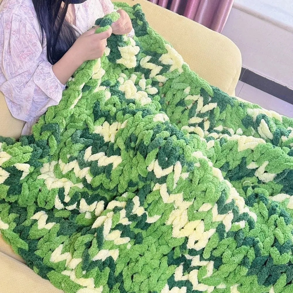 Coarse yarn chenille knitted blanket with braided gravity texture in modern colour pattern