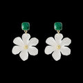 Dark green alloy earrings with needle flower design for women
