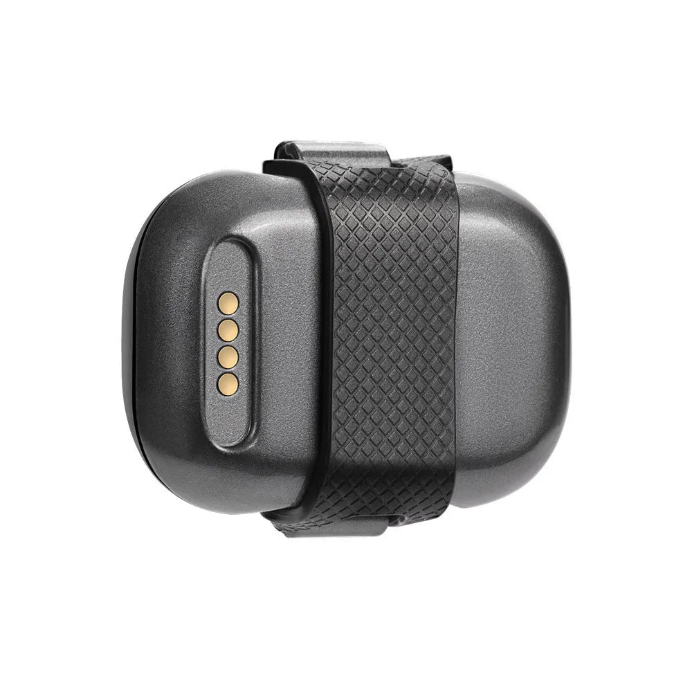 Black pet GPS locator with hanging rope attachment for collar mounting