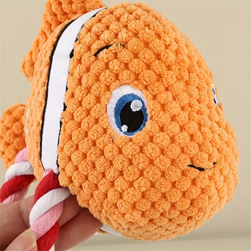 Turtle shaped dog chewing toy with internal knot in grey, green, and orange colours