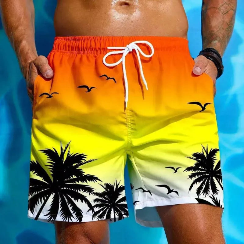 Men's loose fit ethnic style swimming trunks in polyester fibre fabric, shown in colour J001.