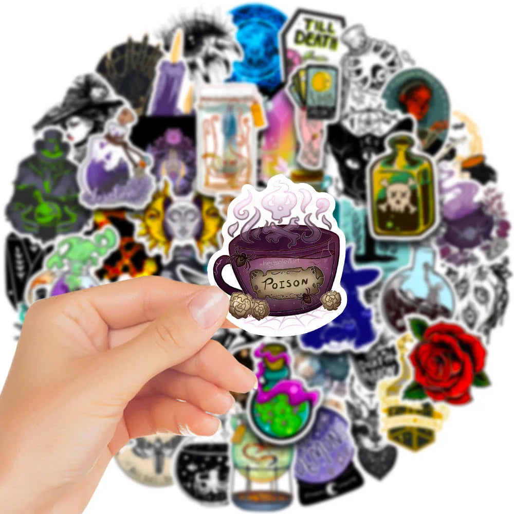 PVC waterproof glossy stickers for laptops and skateboards, 3-8cm size, pack of 50 sheets