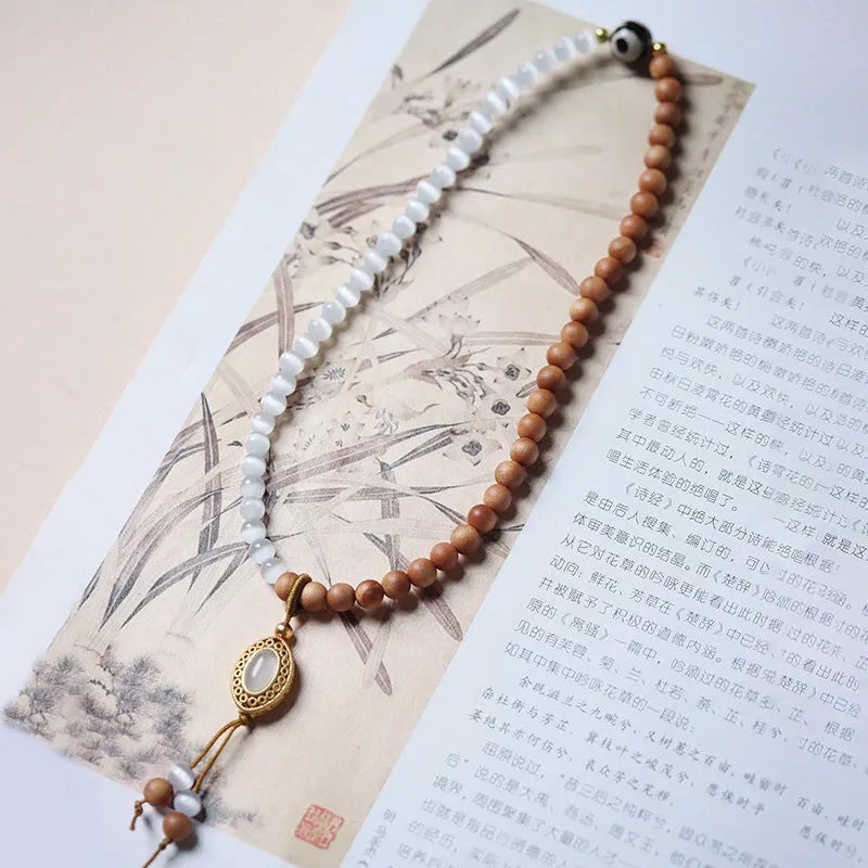 Sandalwood opal double ring bracelet with polished Tibetan beads and retro styling