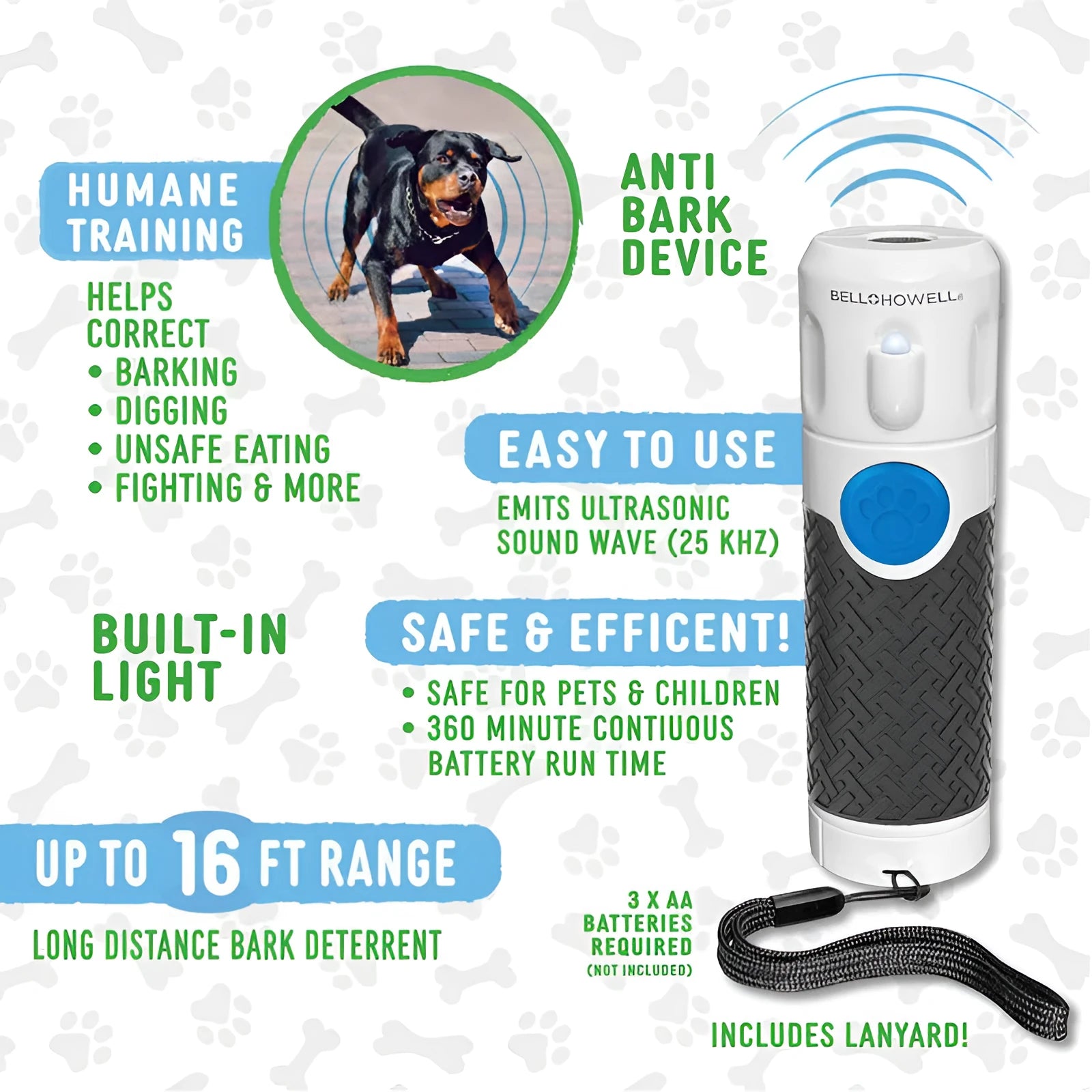 White handheld ultrasonic dog bark control device on plain background