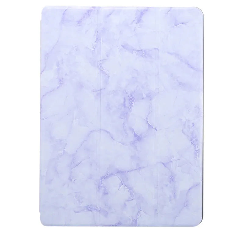 iPad tri-fold marbling leather case with pen slot in multiple colour options