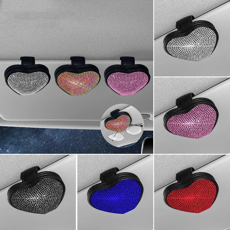 Diamond pattern PU leather magnetic clip for car sun visor, holding glasses