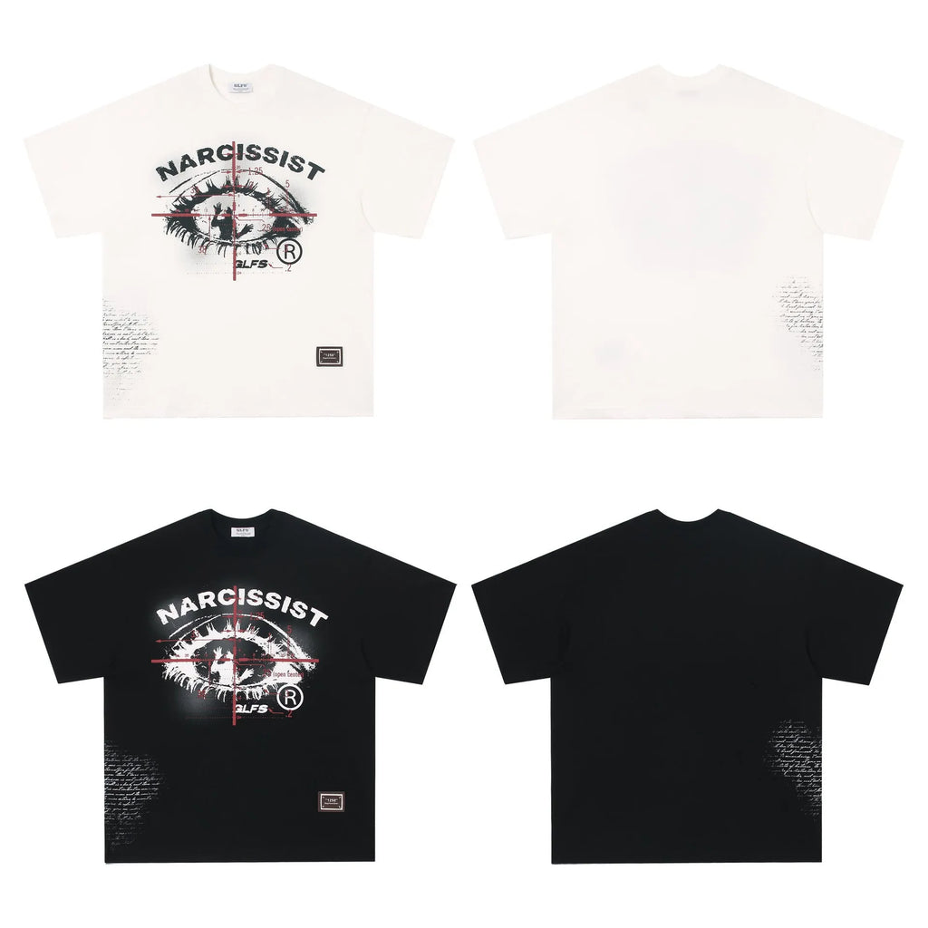 American retro hip hop gothic cotton t-shirt with letter pattern in black and white colour options