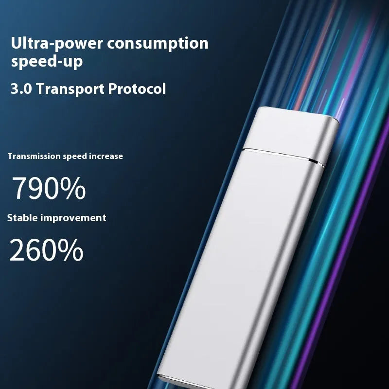 Sapphire Blue portable external hard drive with metal shell measuring 10.3cm with included data cable