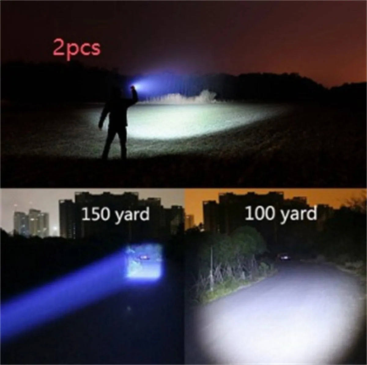 Black aluminium alloy LED zoom flashlight with adjustable focus ring and antiskid texture.