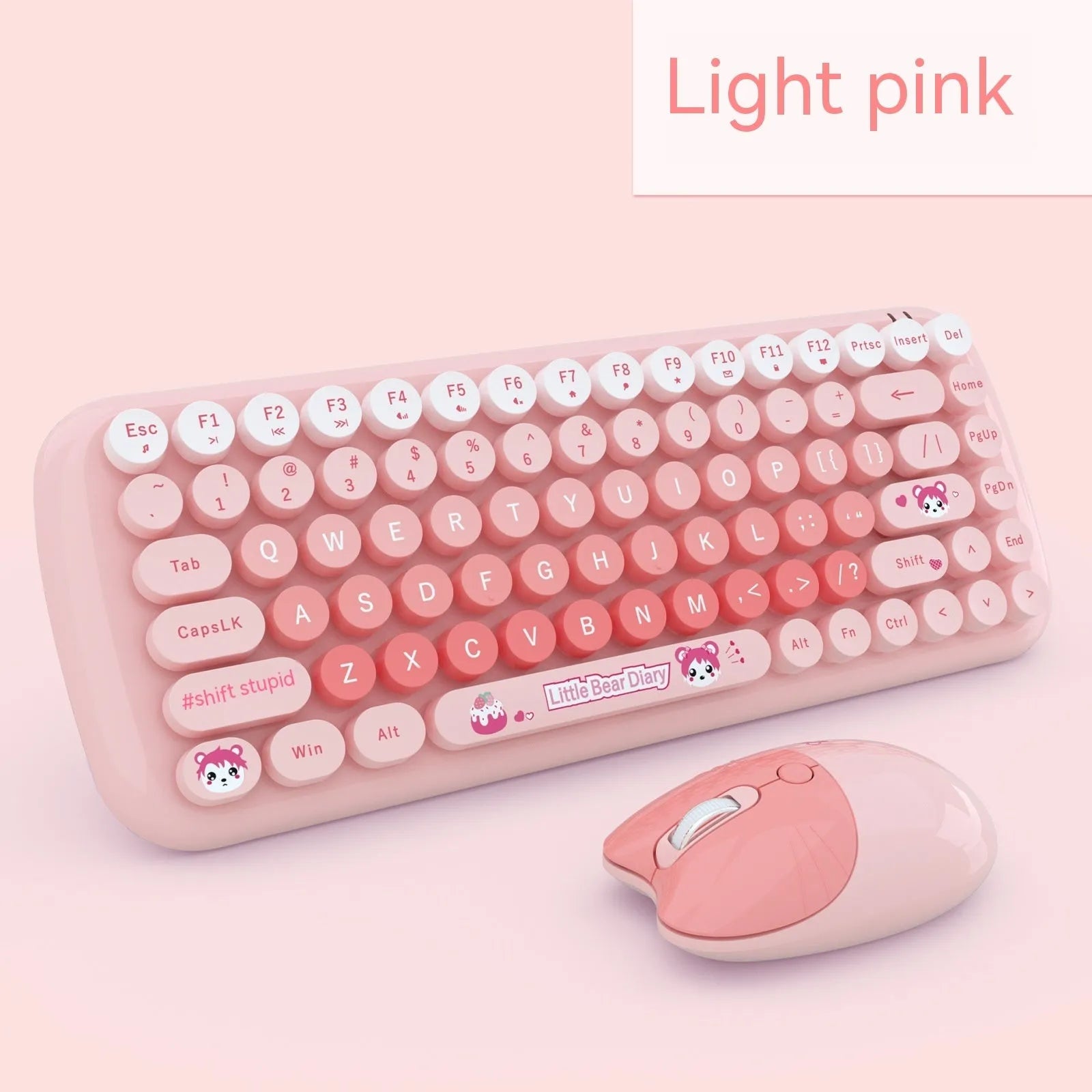 Pink cartoon wireless keyboard and mouse set with compact design for notebook and home office use