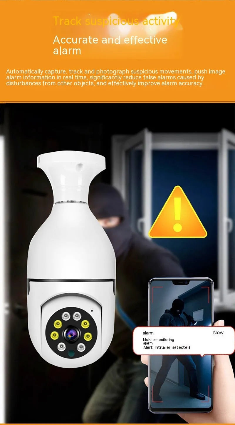 White wireless bulb security camera with lens, dimensions 5cm by 12cm