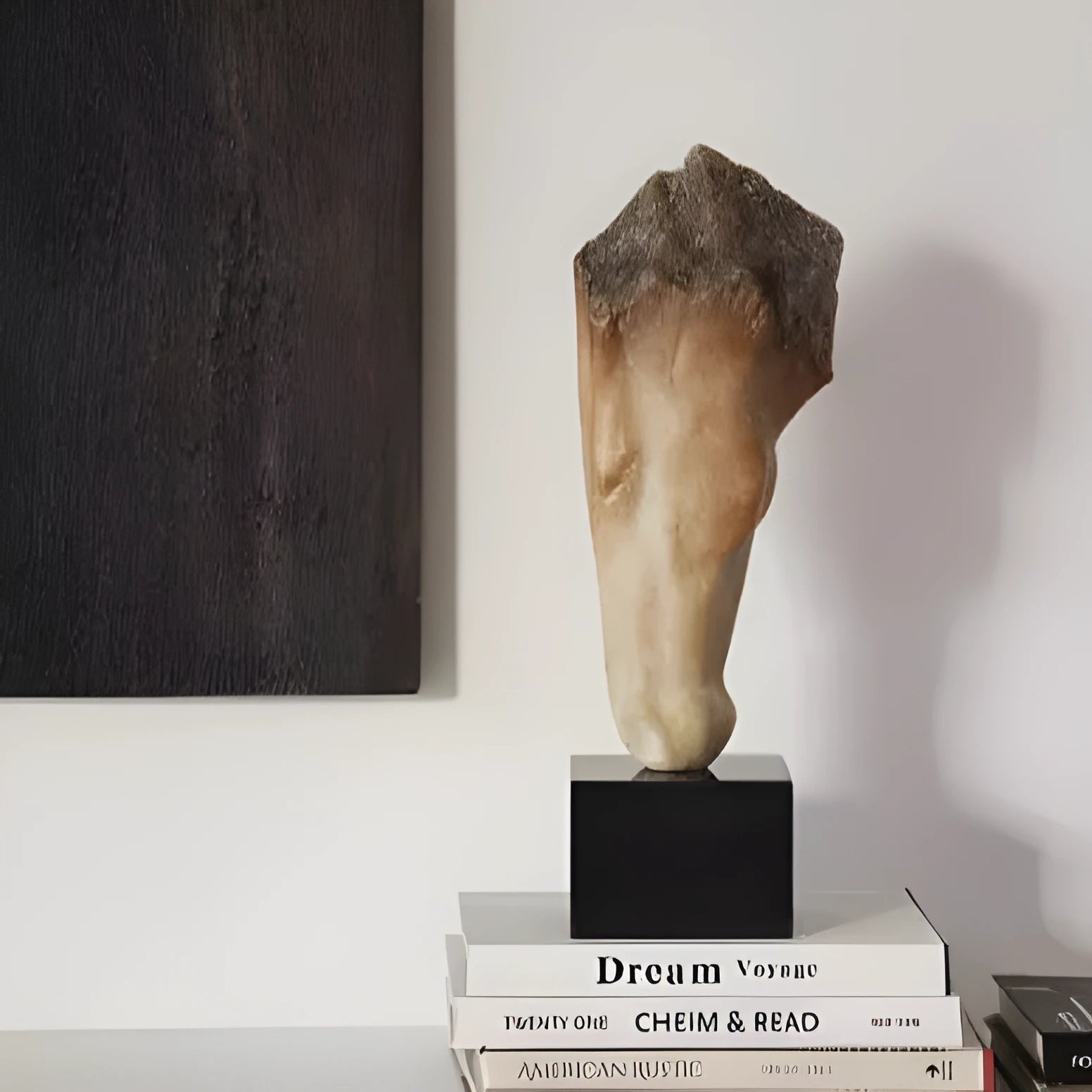 French retro abstract horse head sculpture with carved finish standing 50cm tall on a desktop