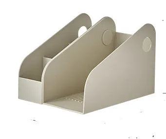Plastic desktop storage box with two internal grid layers in milk coffee colour