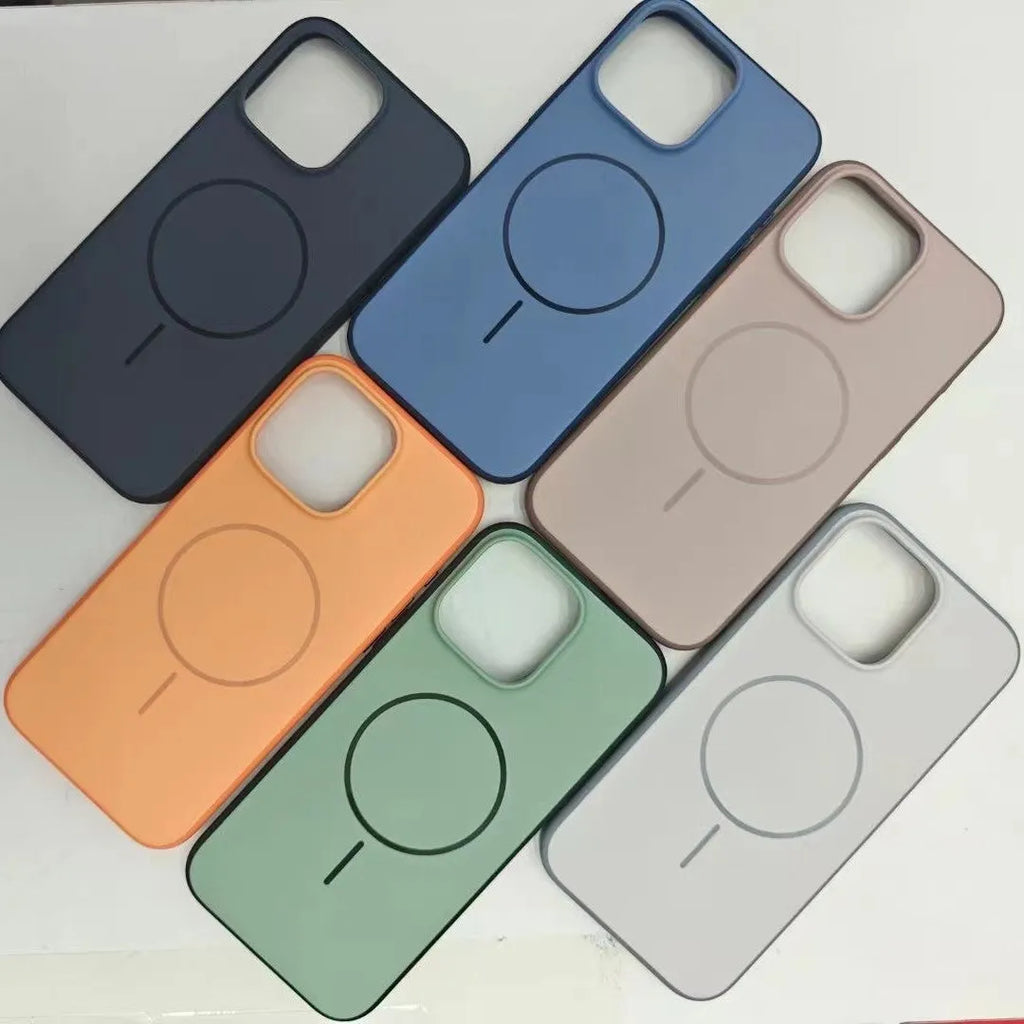 Magnetic iPhone case with AI photography button in frosted blue PC TPU