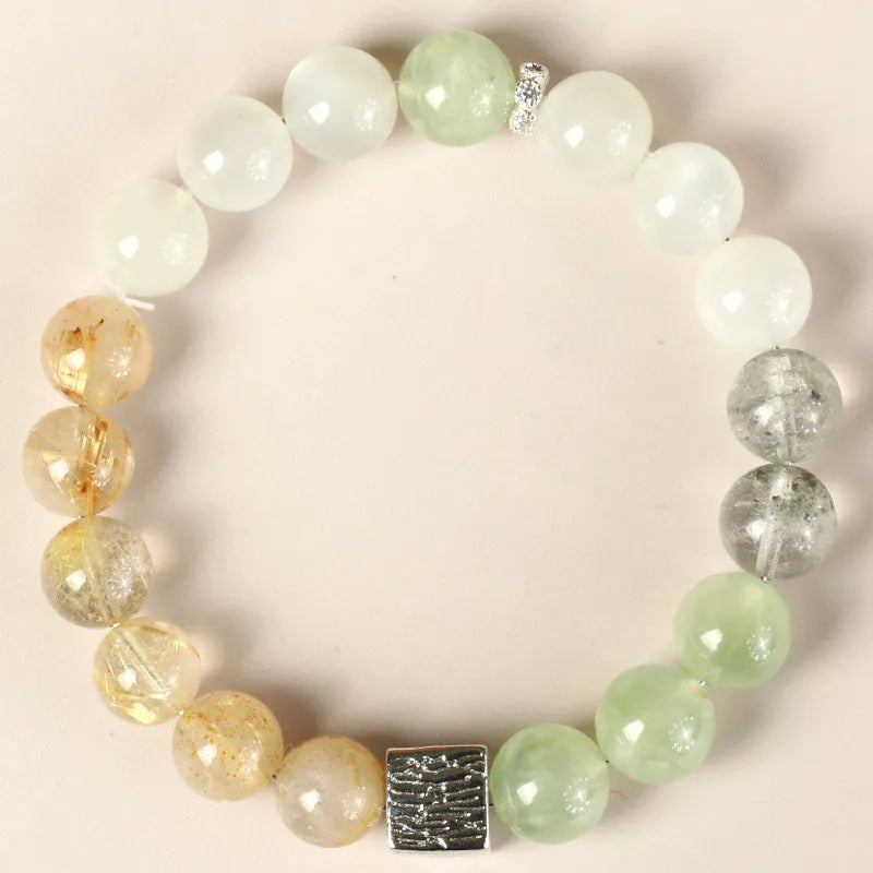 10mm couple crystal bracelet with geometry shape in khaki Chinese style