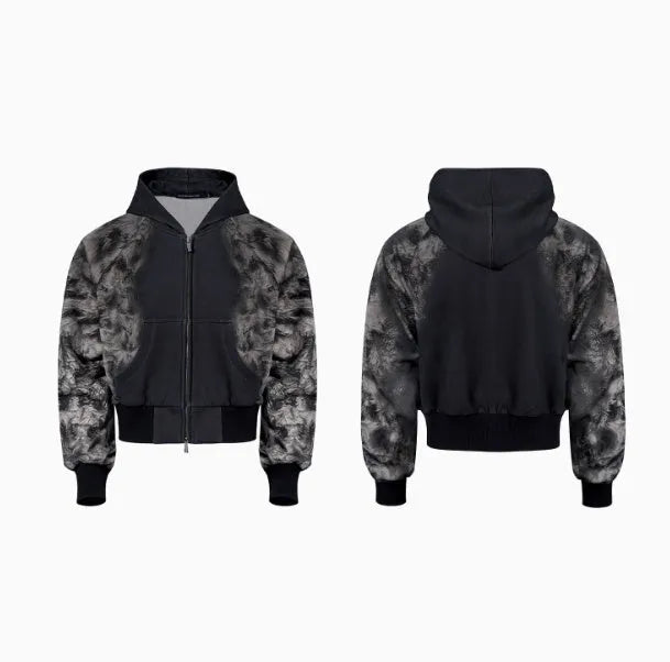 Printed loose trousers with matching hoodie set in street style with collage stitching detail