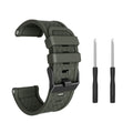 Jiaming watch replacement strap with black silicone and stainless steel buckle showing 26mm width