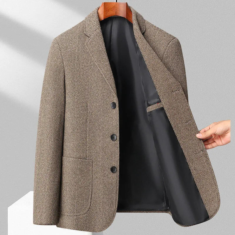 Men's loose-fit polyester suit coat in solid colours for spring and autumn casual wear